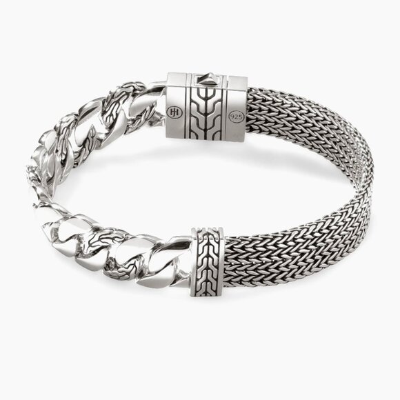 John Hardy Icon Link 12 mm Flat Chain Bracelet Push Clasp Sterling Silver NWT - Picture 1 of 12